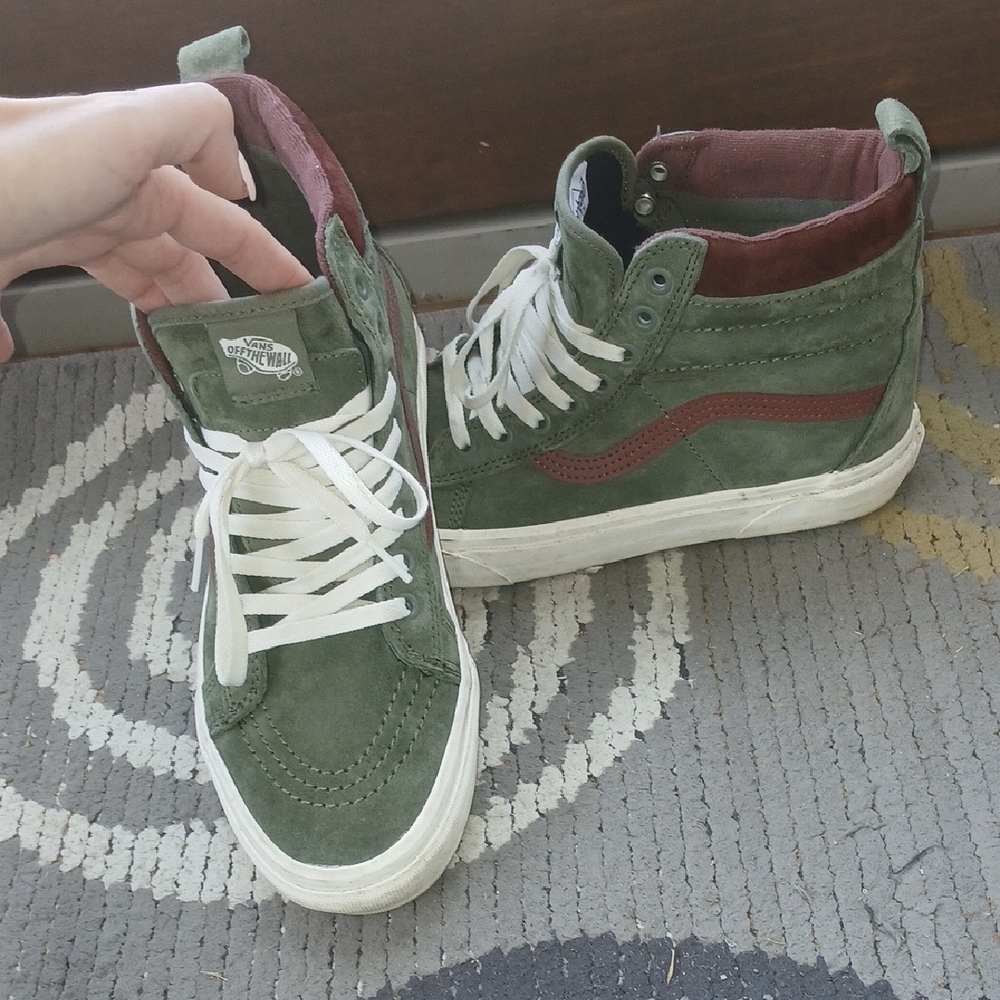 Vans Green and White High-Top Sneakers